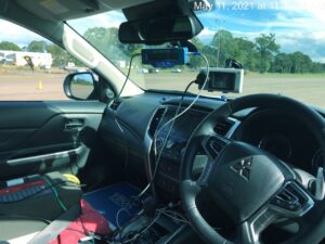 Brake testing instrumentation installed inside the vehicle